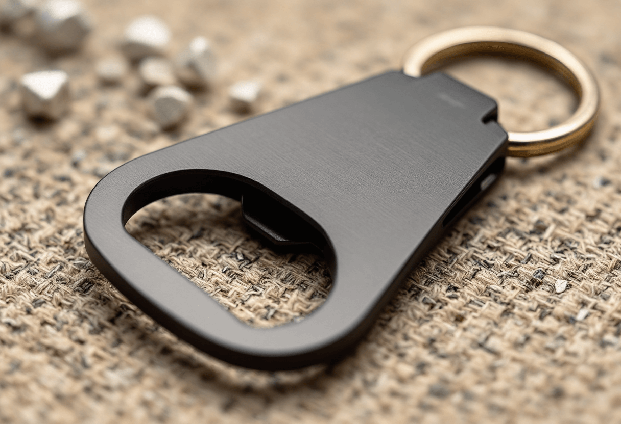 gros plan décapsuleur porte-clés aluminium anodisé personnalisé